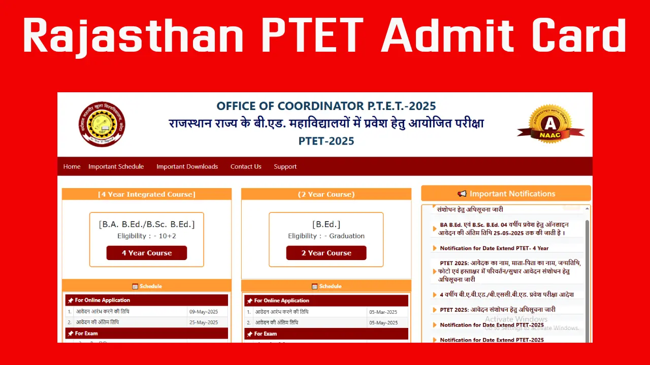 Rajasthan PTET Admit Card